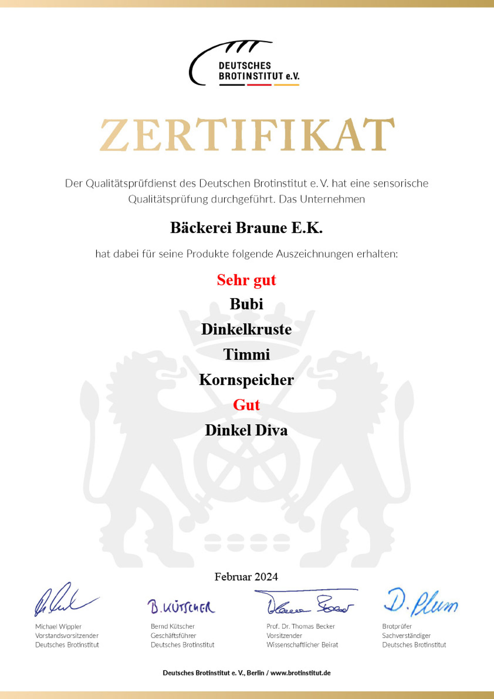 Zertifikat Deutsches Brotinsttut