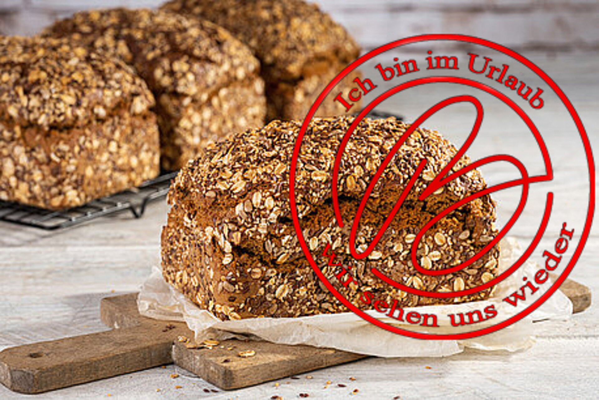 Kornsteiger mit rotem Stempel "ich bin im Urlaub"