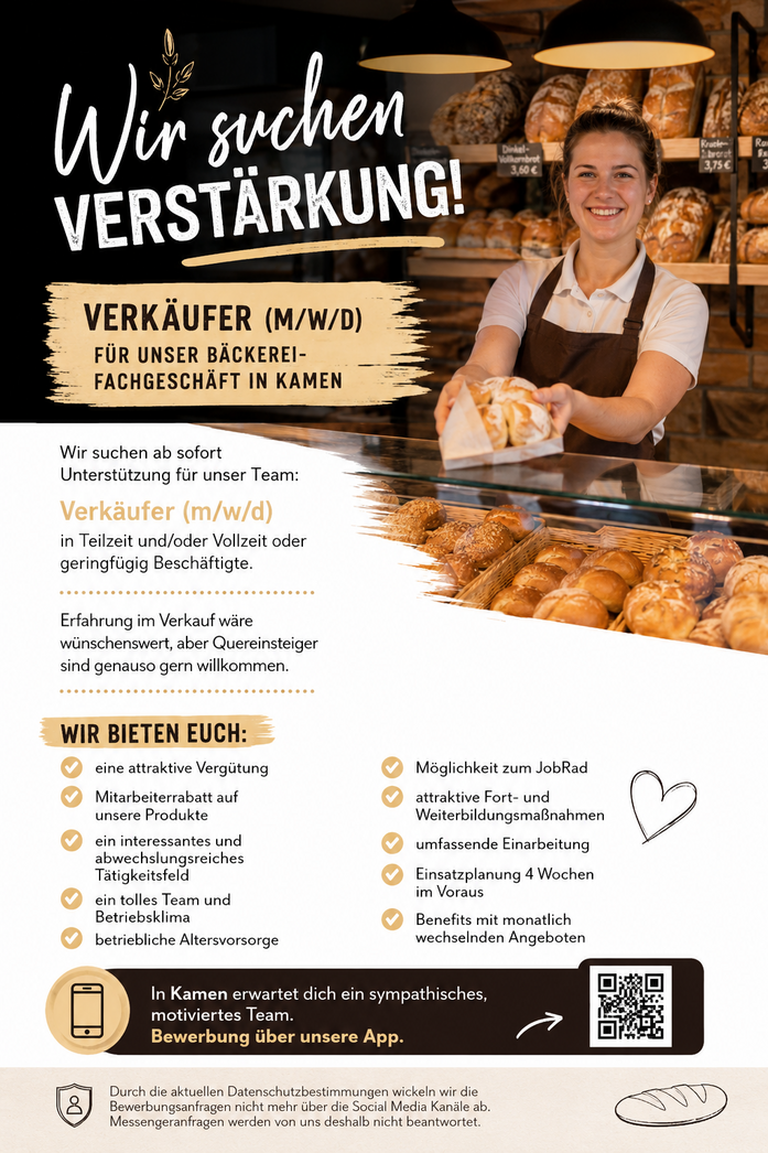 Verkäufer (m/w/d) in Teilzeit und/oder Vollzeit oder geringfügig Beschäftigte.