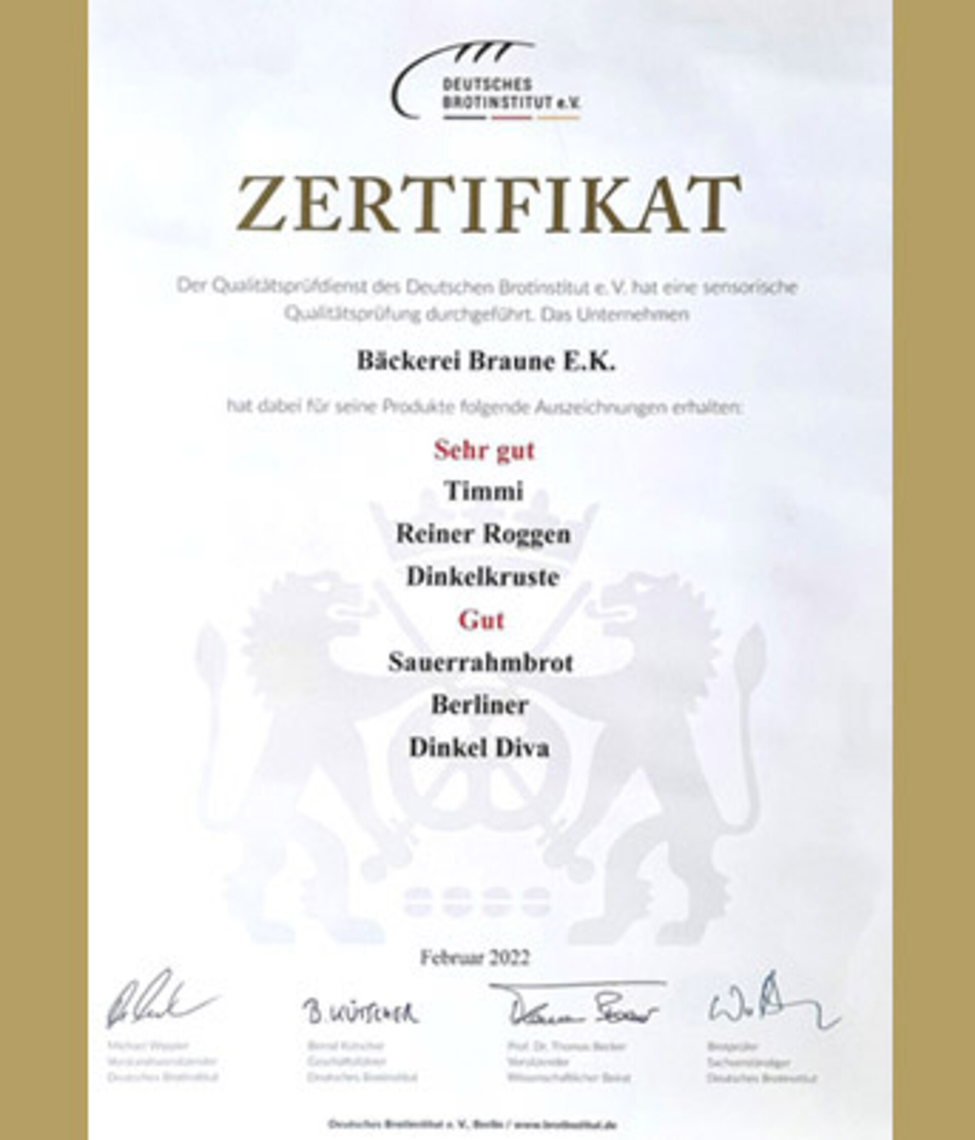 Zertifikat Deutsches Brotinsttut
